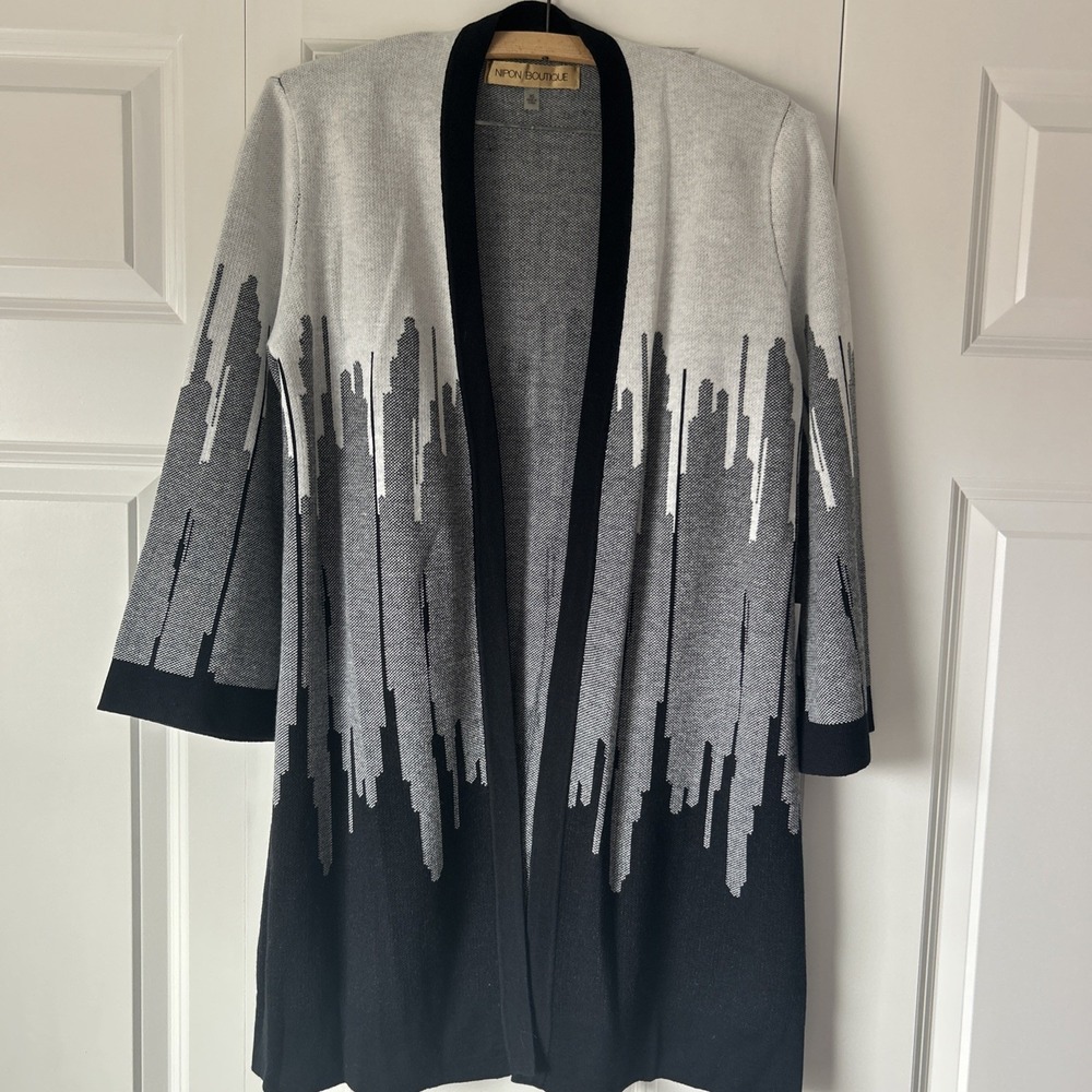 NWT Nipon Boutique Women's Open Cardigan Sweater‎ size XS Black White Gray